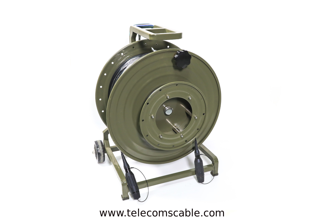 Tactical Fiber Optic Cable Reel With Expanded Beam Fiber Connector
